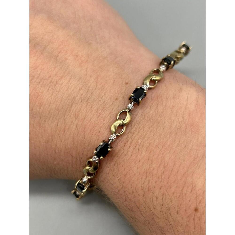 JJI Signed Gold Over 925 Sterling Silver Real Black Spinel Tennis Bracelet 7"